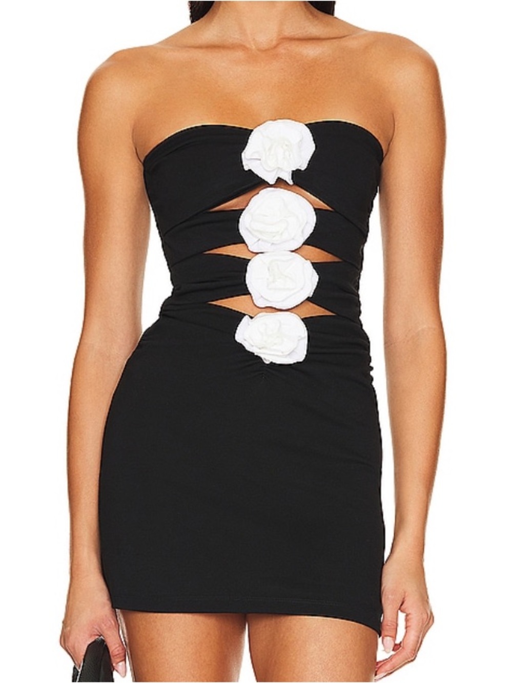 Black Cut-out Strapless Mini Dress w Rosettes | NBD | Bodycon Dress | Night Out